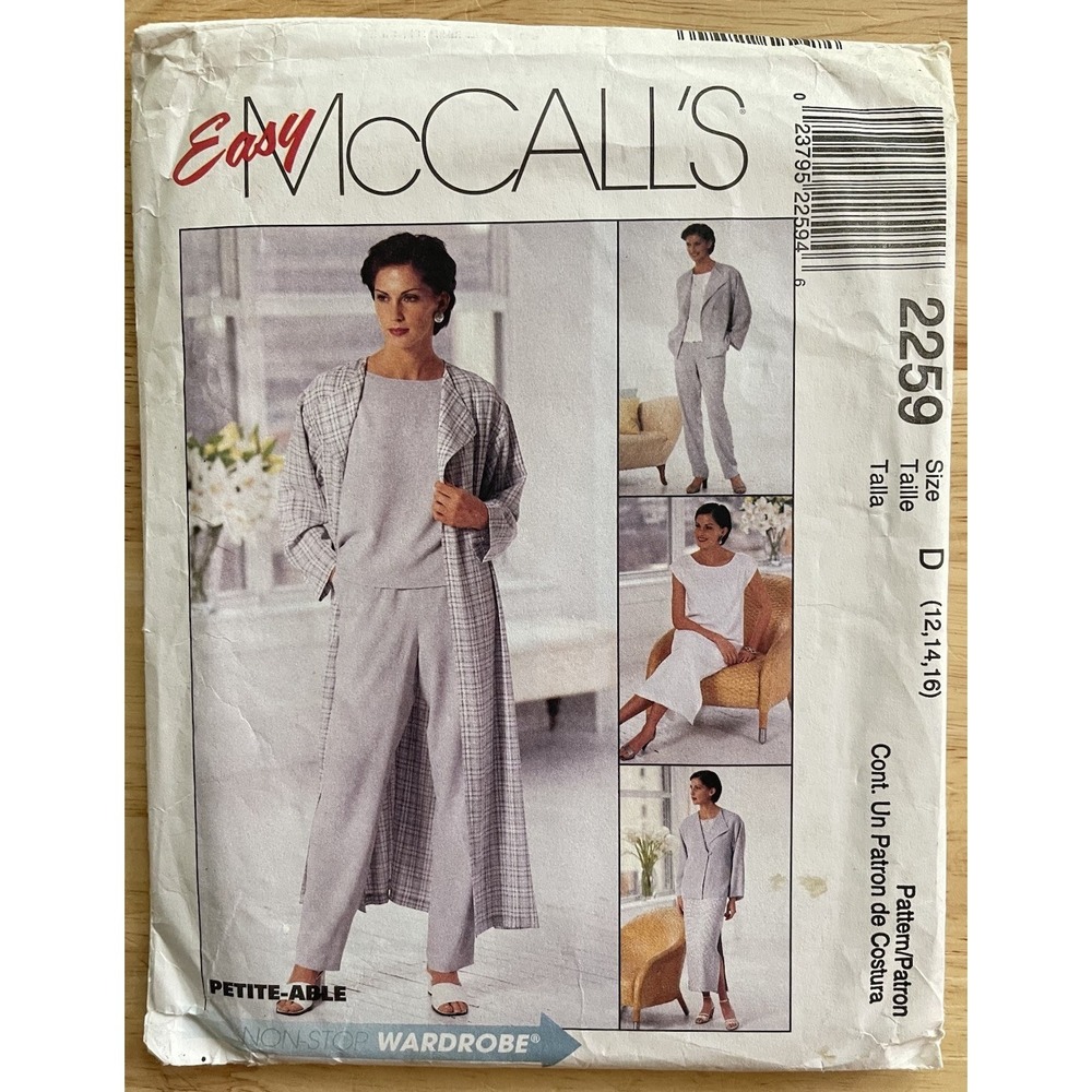 McCalls 2259 Duster Jacket Dress Top Pants Misses Sewing Pattern Size 12-14-16